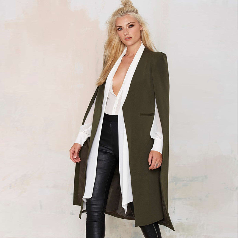 HDY Haoduoyi Autumn Fashion Women 3 Colors Open Stitch Cloak Trench Co