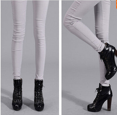 Women Lady Black\White Color Zip Pencil Pants High Waisted Slim Stretc