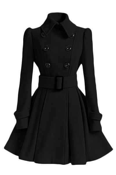 Fashion high quality Europe Winter Coat Belt Buckle trench Coat Double-breasted coat Long Sleeve Casual Dresses - CelebritystyleFashion.com.au online clothing shop australia